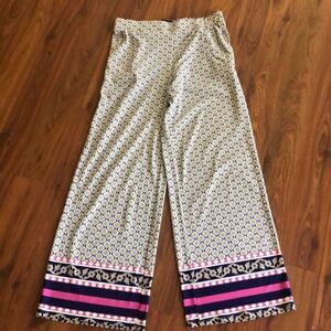 Hamptonite New York Beige, navy and pink wide leg flowy pants, size small